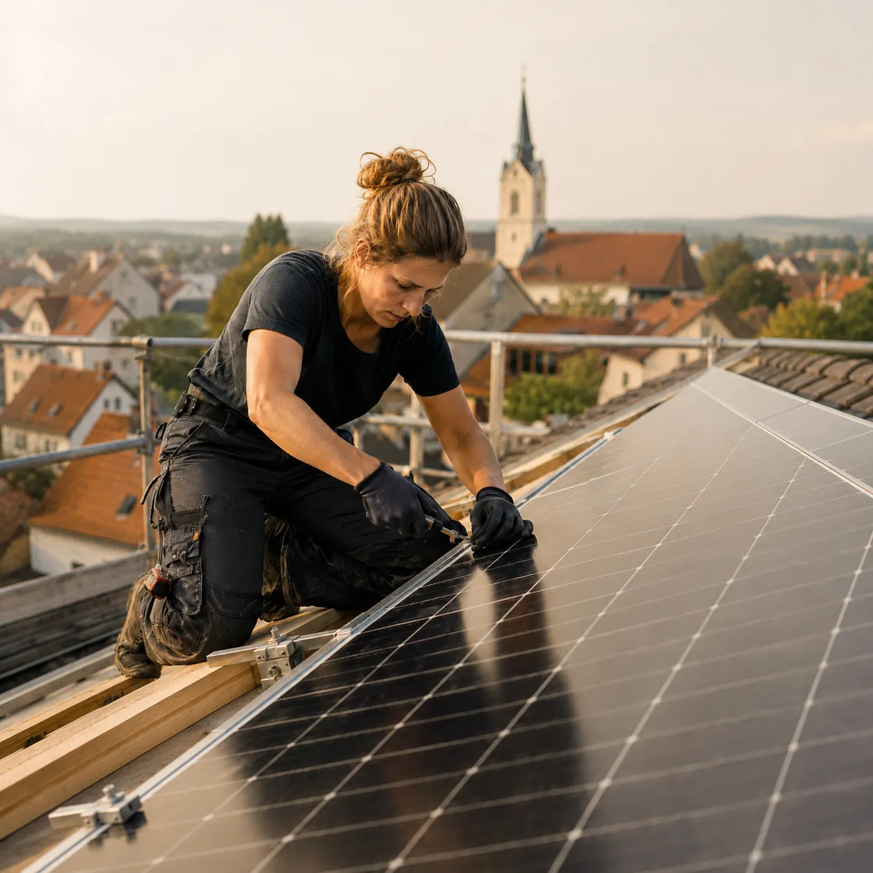 Handwerker in weißer Arbeitskleidung beim Verputzen und Glätten einer Wand